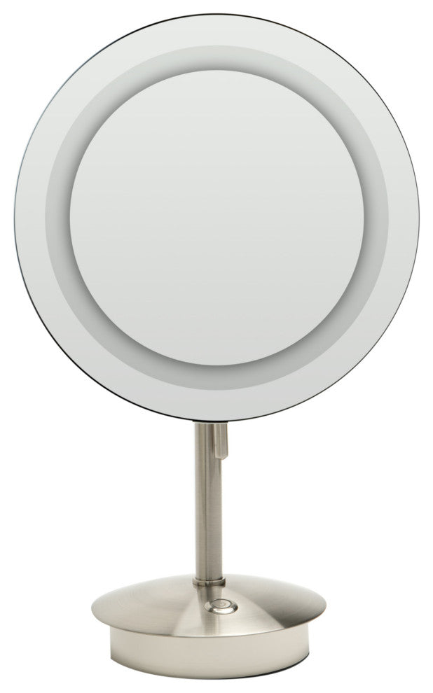 ALFI brand ABM9FLED-BN Brushed Nickel Tabletop Round 9" Mirror with Light