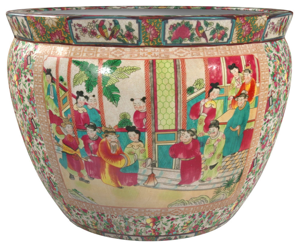 14" Rose Medallion Porcelain Fishbowl
