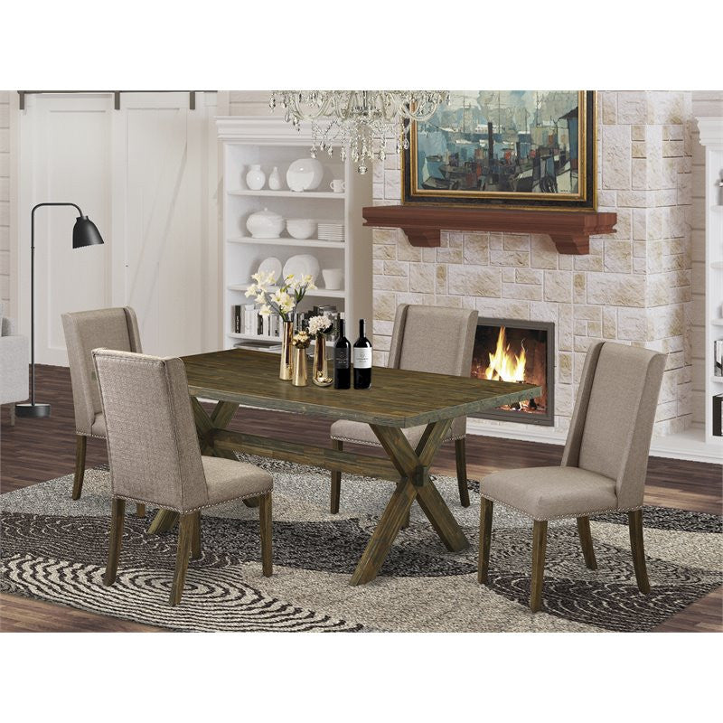 5-Piece Set, 4 Parson Chair and Dining Table With Jacobean Table Top-Jacobean