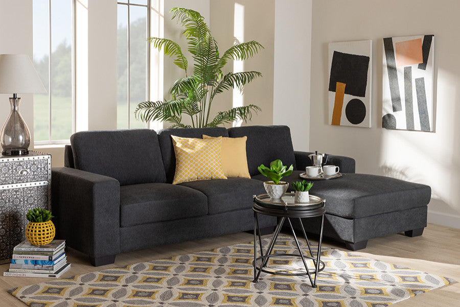 Nevin Dark Gray Fabric Upholstered Sectional Sofa With Right Facing Chaise