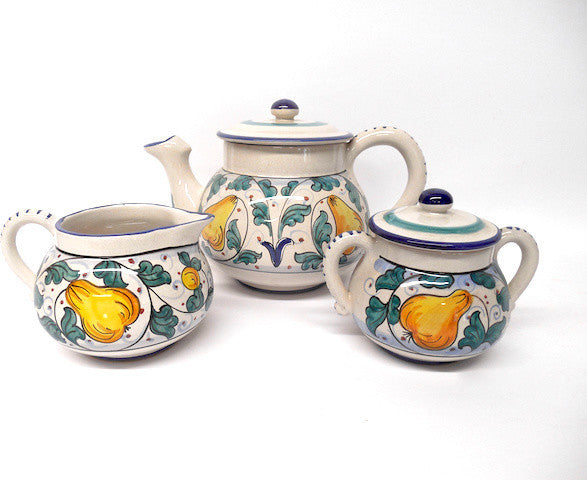 Deruta Ceramiche Sberna Frutta Pears Tea Set with Teapot and Cream and Sugar