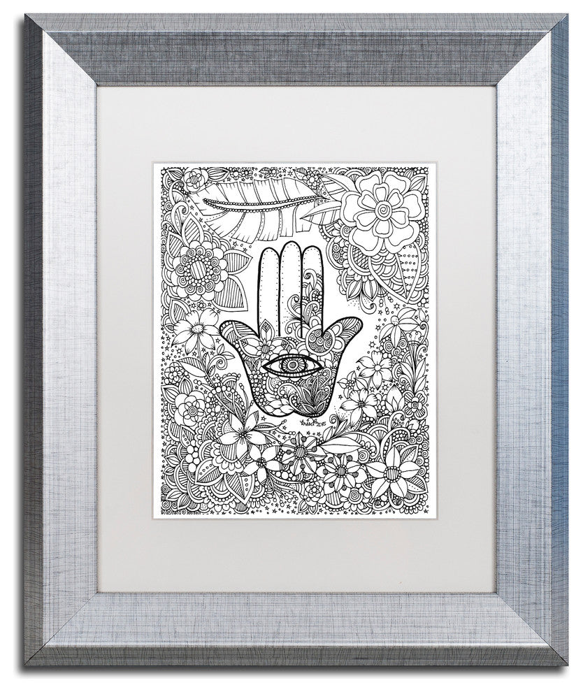 KCDoodleArt 'Hamsa Hand' Art, Silver Frame, White Matte, 11"x14"
