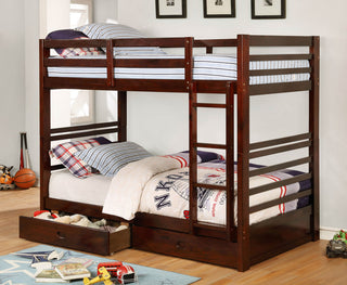 Wooden Twin Over Twin Bunk Bed, Dark Walnut