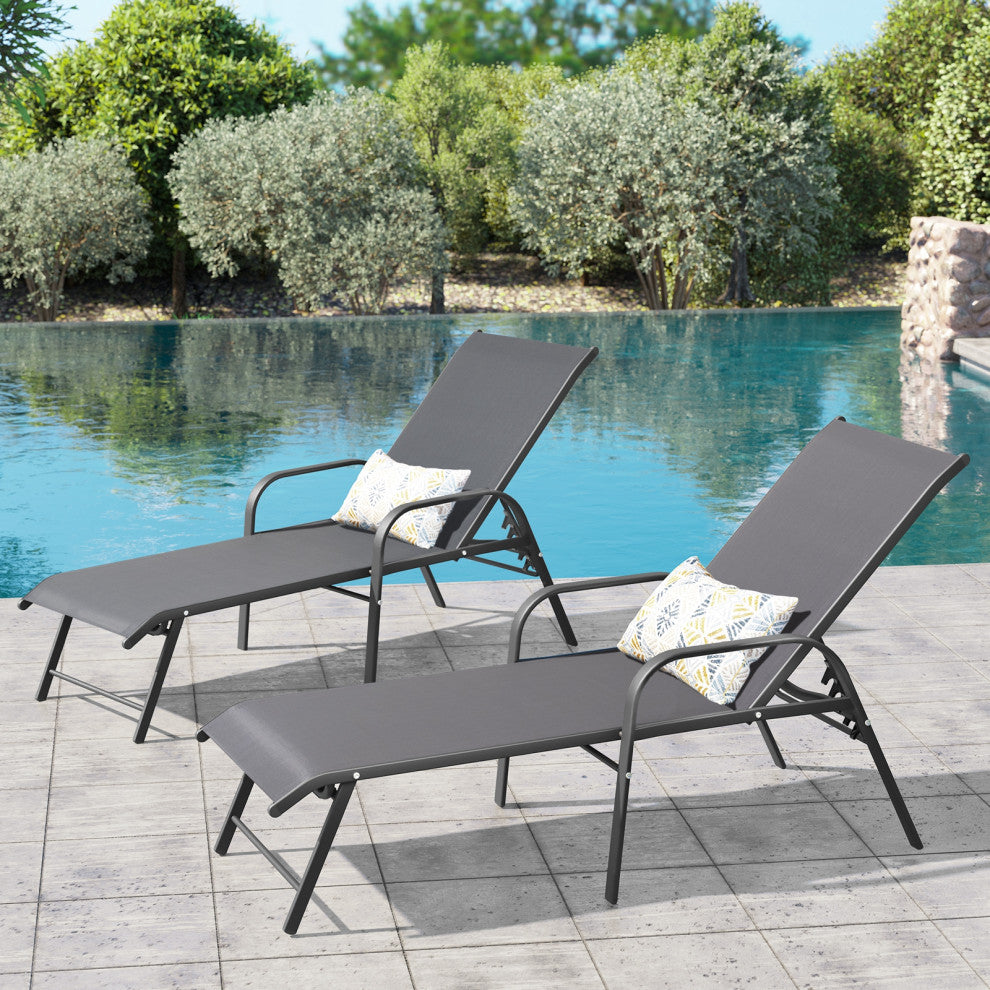 Aluminum Chaise Lounge Chair, Adjustable Outdoor Recliner, Gray