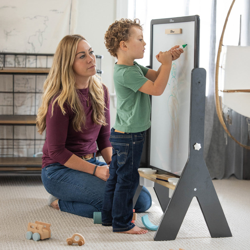 Little Partners Contempo Adjustable Height Art Easel, Charcoal With Natural