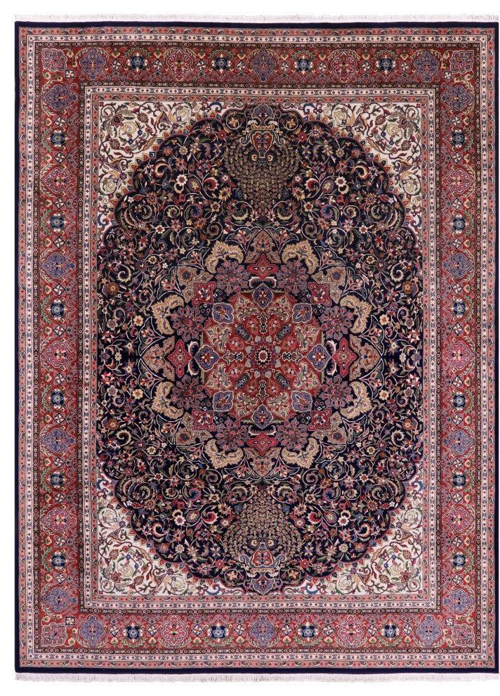 Navy Blue Persian Tabriz Handmade Wool Rug 9' 1" X 12' 3" Q9509