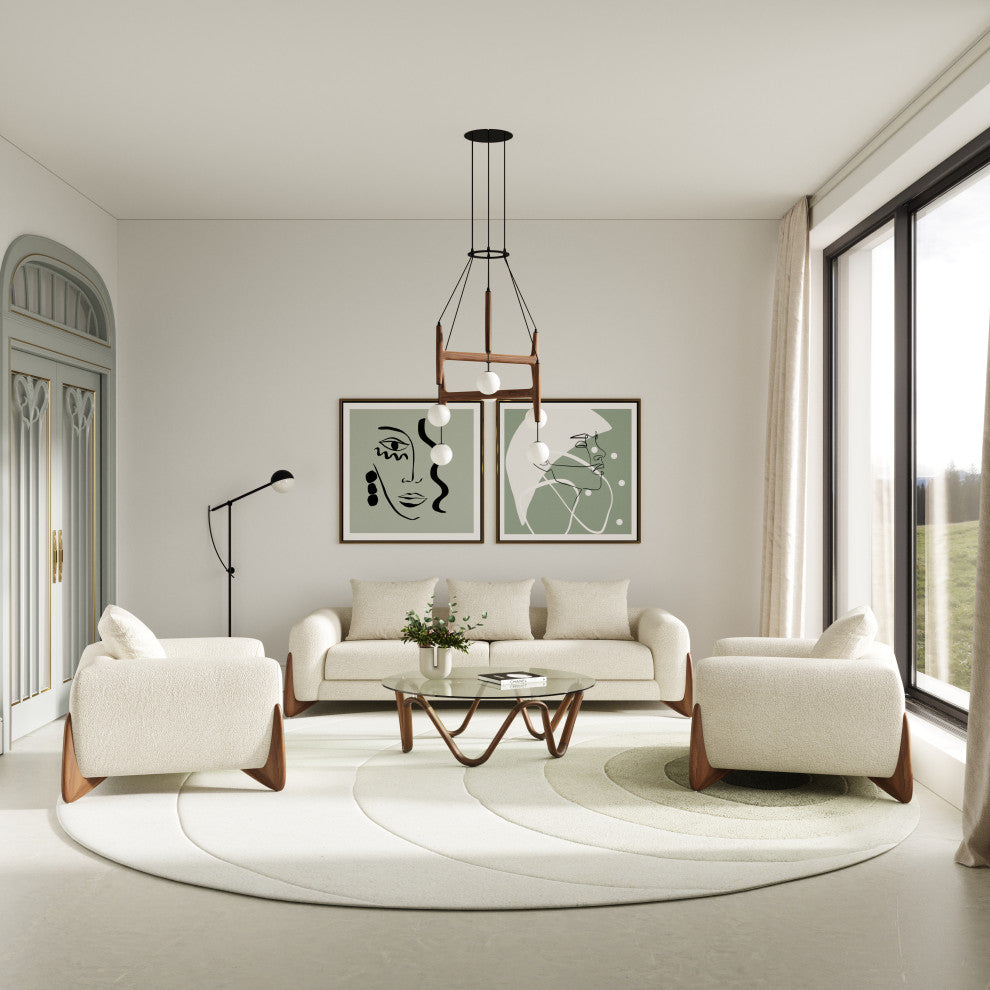 Modrest Fleury Cream Fabric and Walnut Lounge Chair