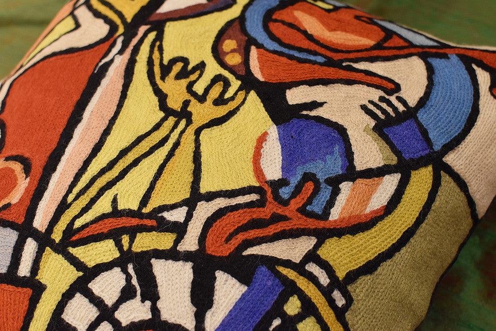 Wild Party I by Alfred Gockel Accent Pillow Cover-Handembroidered Wool 18x18"