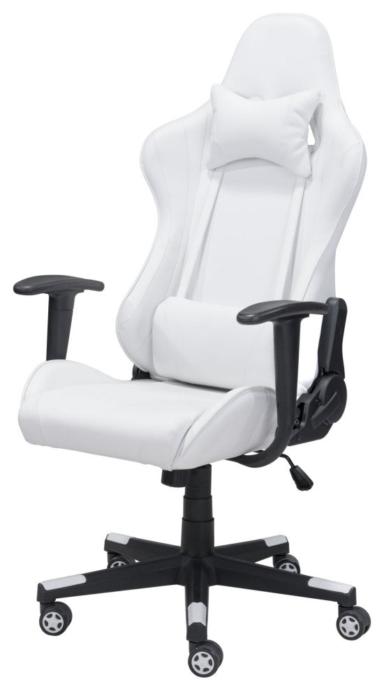Computer Work Gaming Chair, Faux Vinyl Leather, White, Black, Home Office