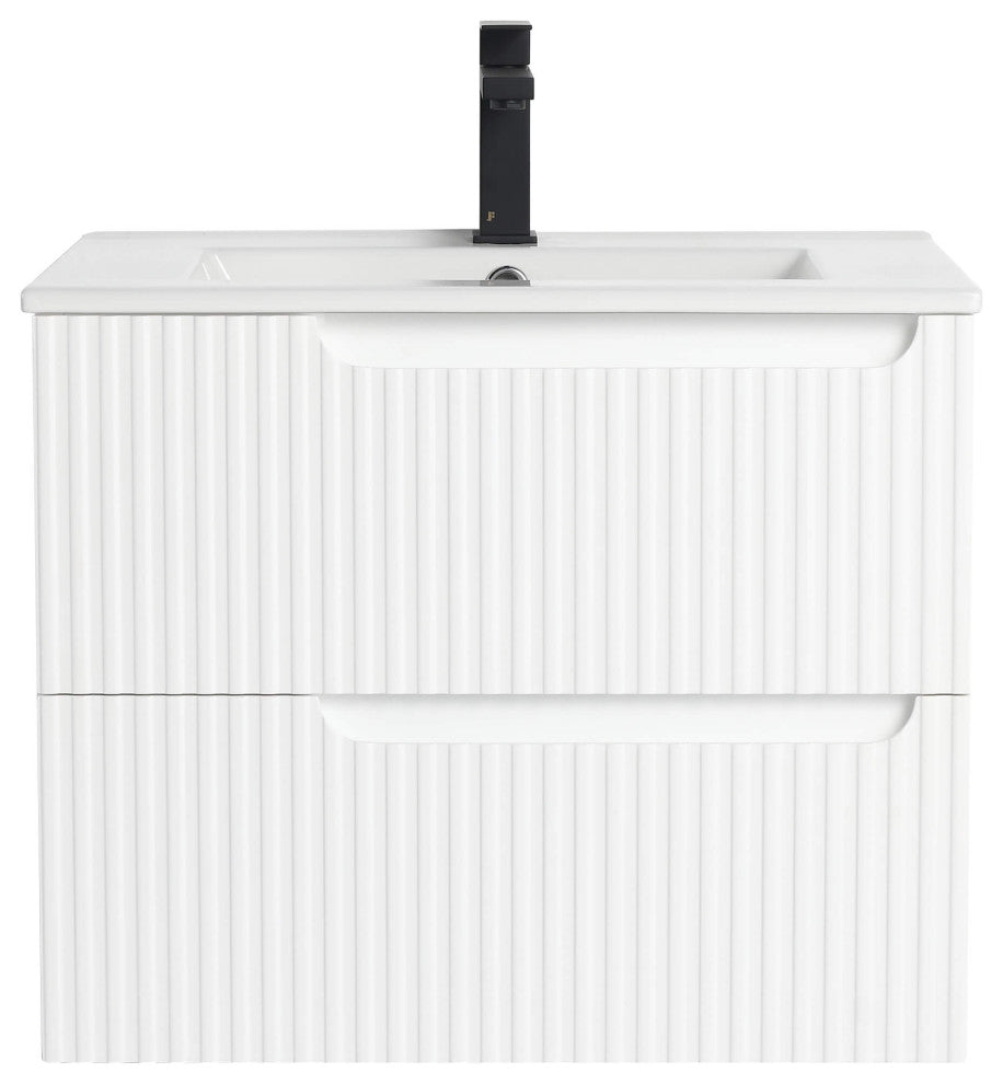 Citiscape Bath Vanity, Textured Drawer Fronts Sink Included, White, 24"