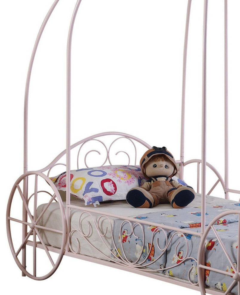Benzara BM283038 Modern Twin Size Canopy Bed, Princess Carriage Design, Pink