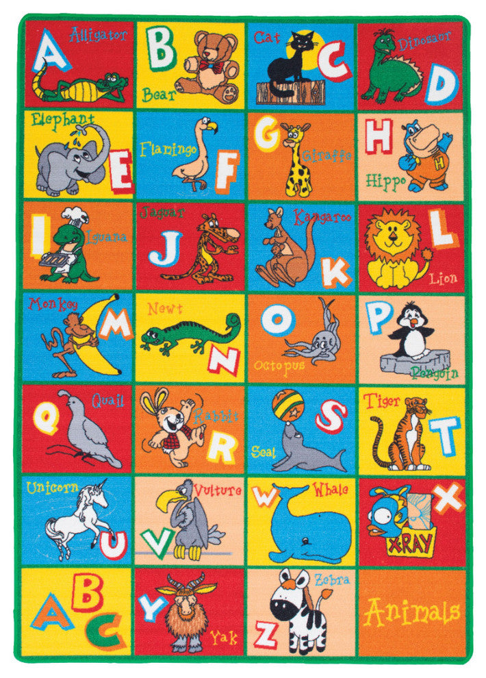 Abbey Contemporary Kids Area Rug Abc Animals With non Slipping Gel Back