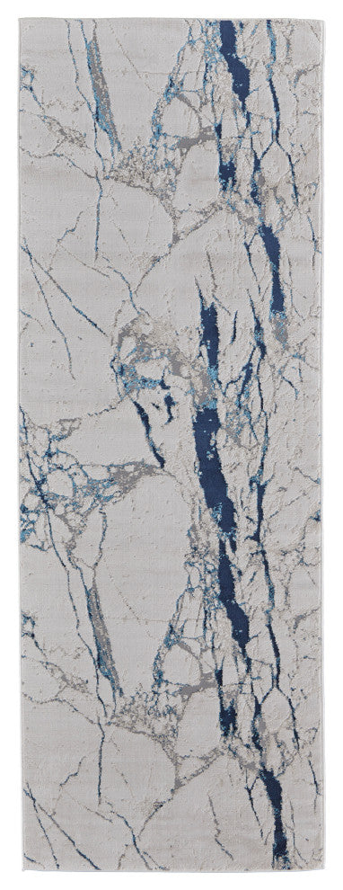 Weave & Wander Armada Modern Ivory/Blue Rug, 2'10"x7'10"