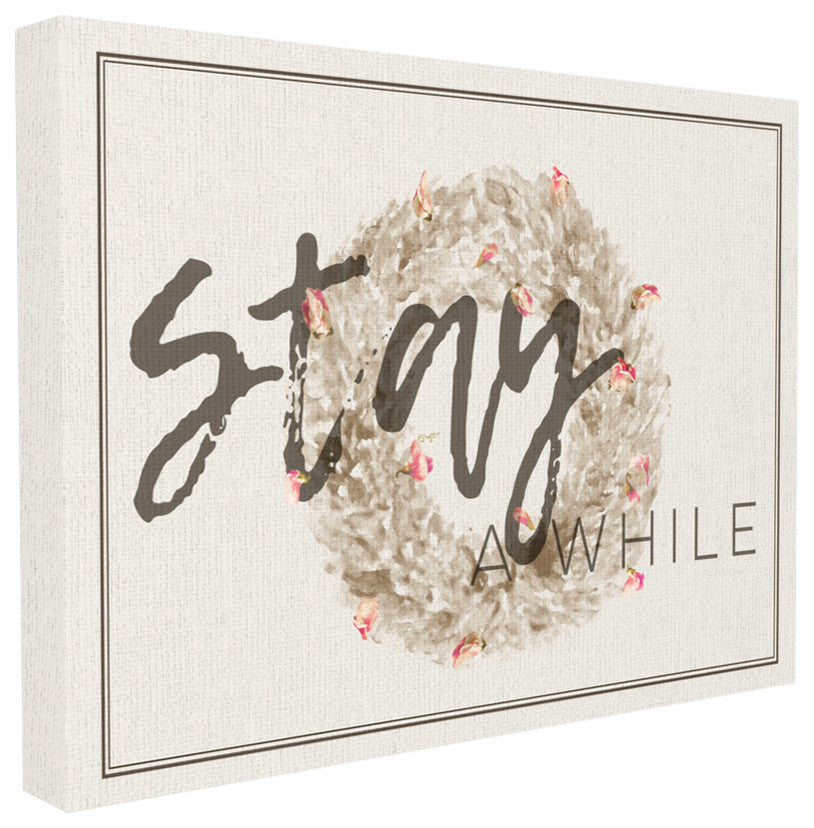 "Stay A While Strawflower Wreath" 16x20, Stretched Canvas Wall Art