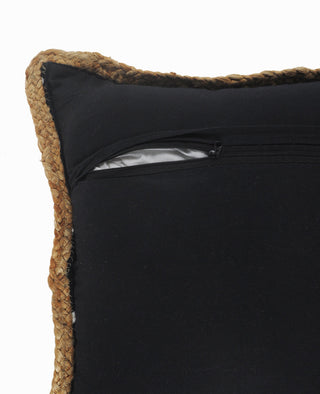 Black and White Striped Jute Bordered Throw Pillow