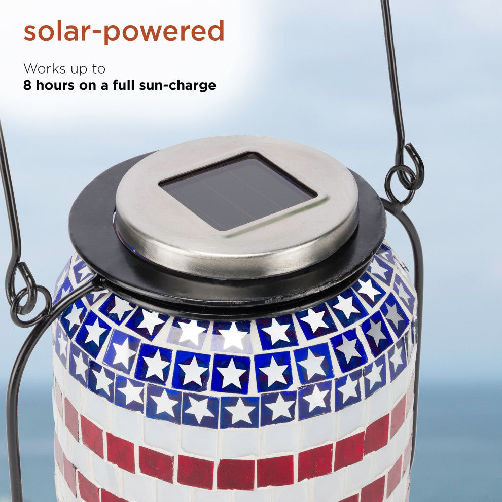 Solar Patriotic Hanging Lantern with Cool White LED Lights