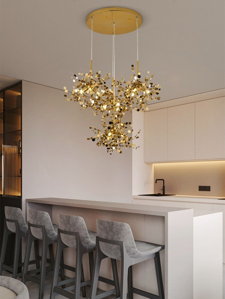 MIRODEMIÂ® La Venturi | Chandelier in a Nordic Style for Dining Room, Golden, 4 Heads, Warm Light