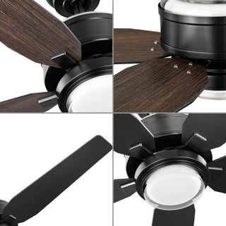 Byars 54" 5-Blade LED Indoor Matte Black Ceiling Fan, Light Kit Opal Shade