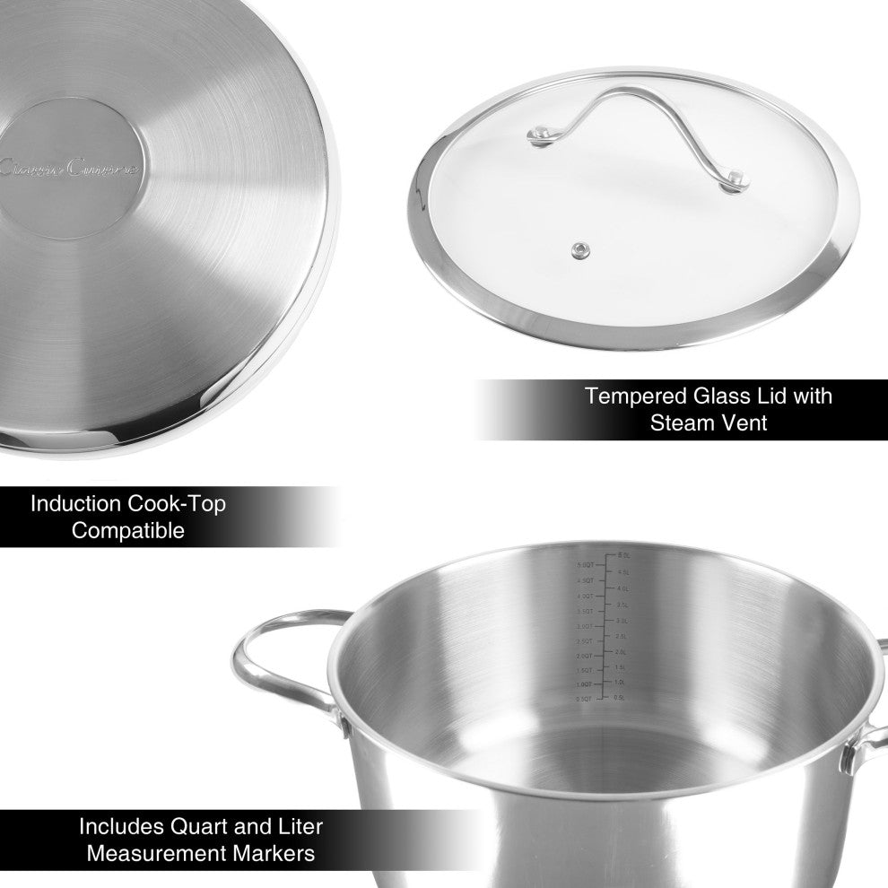 6-Quart Stainless-Steel Stock Pot Large Capacity Cookware With Lid, 6 Quart