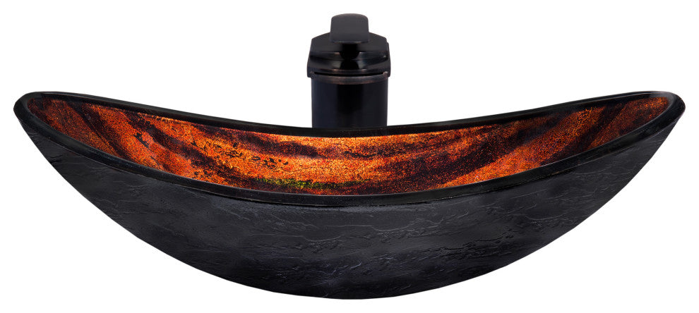 Volle Glass Vessel Sink and Faucet Set, Oil Rubbed Bronze