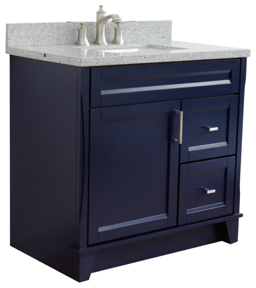 37" Single Sink Vanity, Blue Finish With Gray Granite