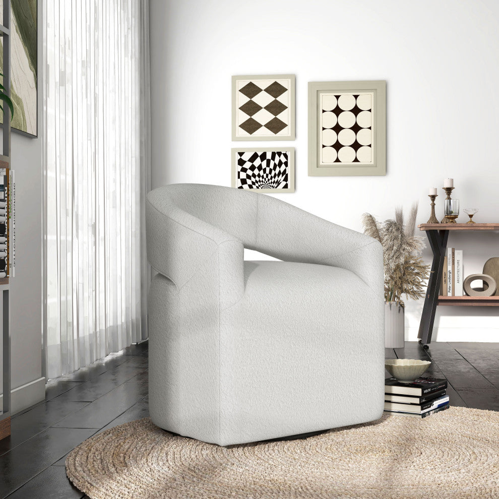 Mindy Boho Boucle Upholstered Swivel Accent Barrel Chair, White