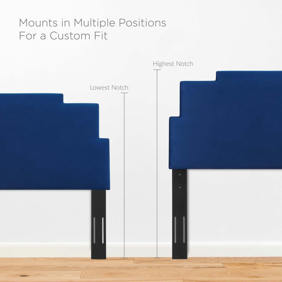 Platform Bed Frame, Full Size, Velvet, Blue Navy, Modern Contemporary, Bedroom