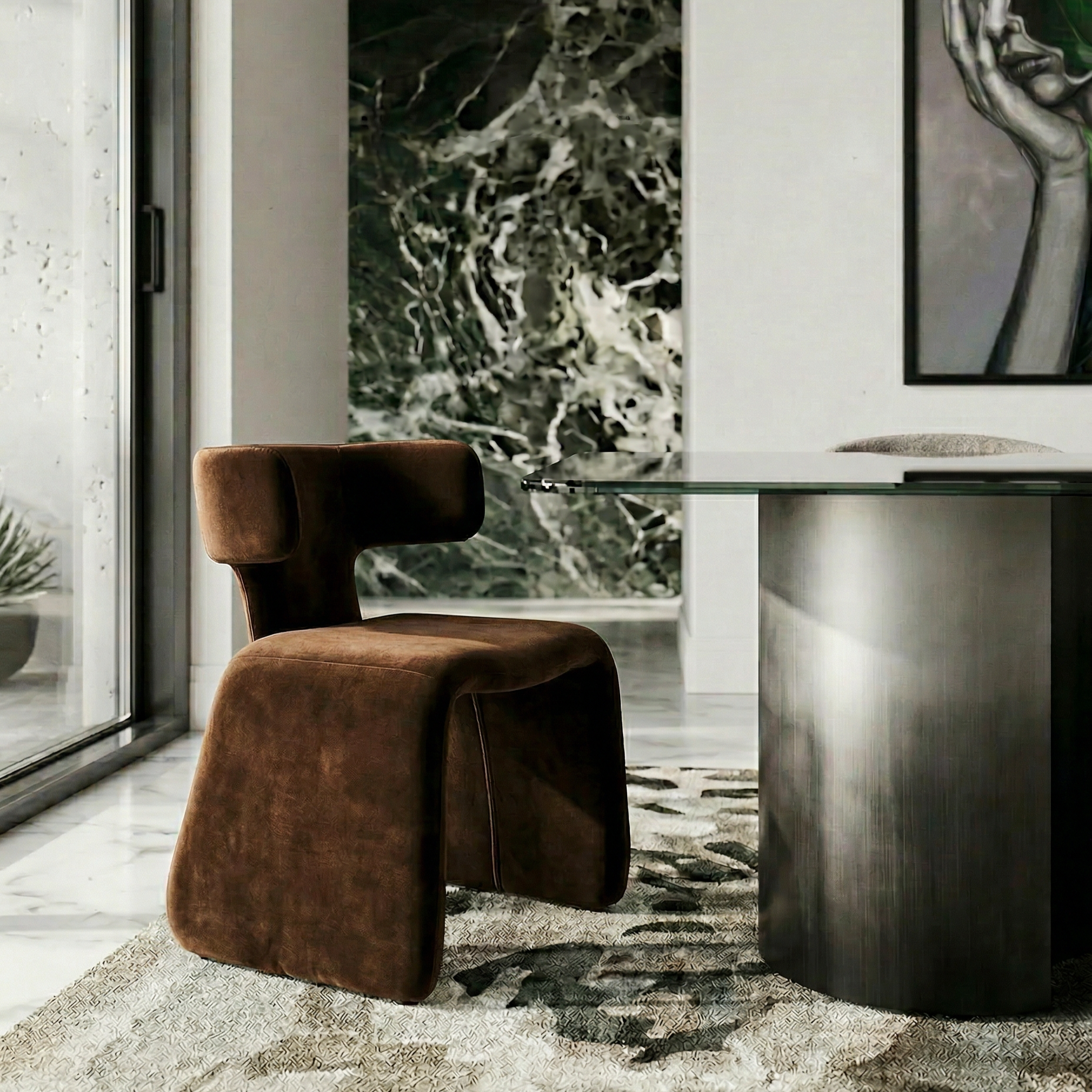 Modrest Bergman Modern Camel Velvet Dining Chair