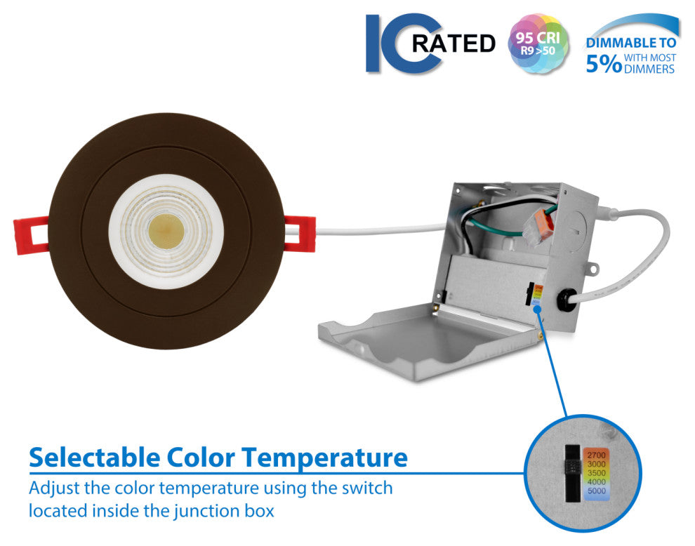 DGF 4" Selectable Canless Floating Gimbal LED Recessed Downlight, Oil-Rubbed