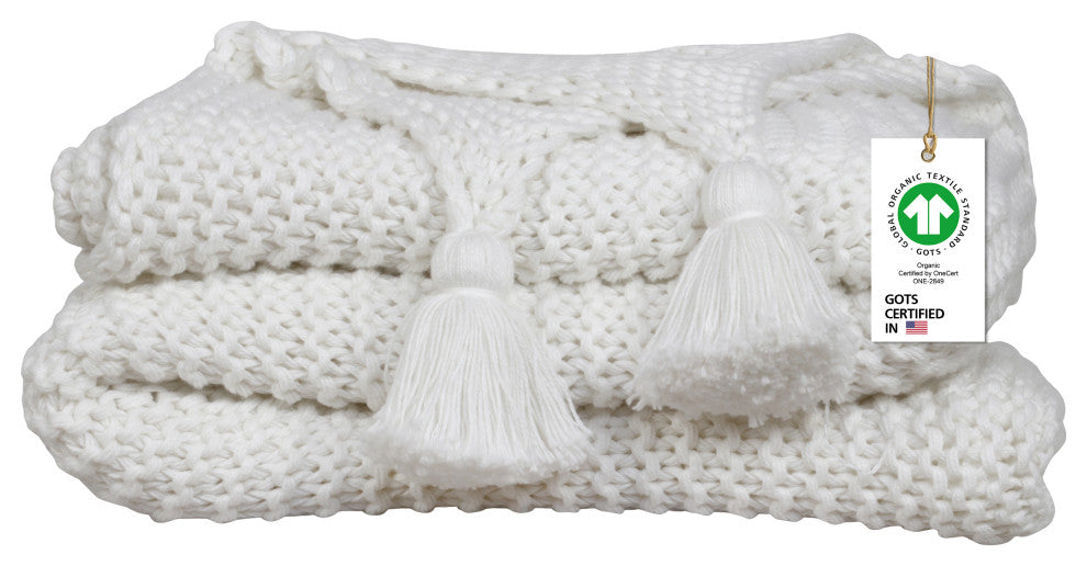 A1HC Chunky Knit Throw Blanket, 50"x70", Soft-White