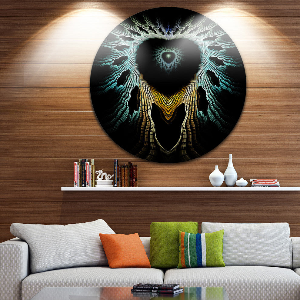 Glowing Light Blue Fractal Flower, Abstract Disc Metal Wall Art, 23"