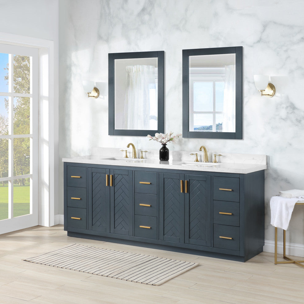 Gazsi Charcoal Blue Bathroom Vanity Set, 84", With Mirror