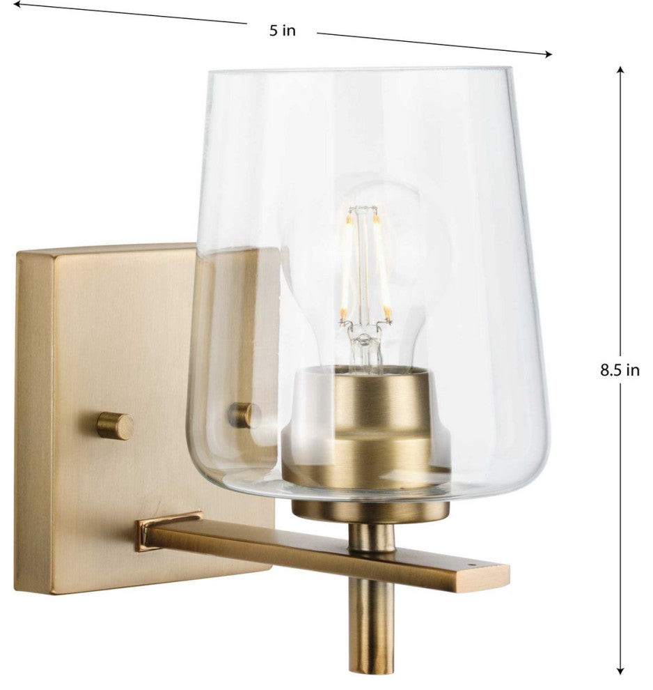 Calais 5" 1-Light Vintage Brass Clear Glass Bath Vanity Light