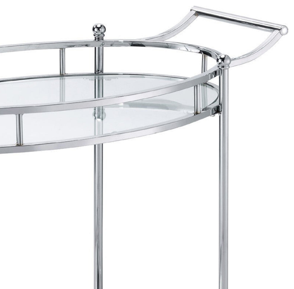 Benzara BM250318 Serving Cart With Tubular Frame/2 Tier Glass Shelves, Chrome