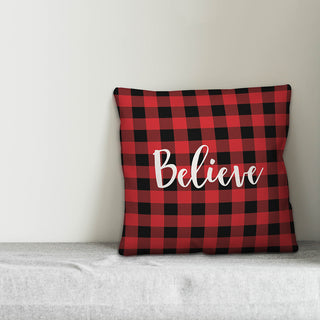 Believe, Buffalo Check Plaid 18x18 Throw Pillow