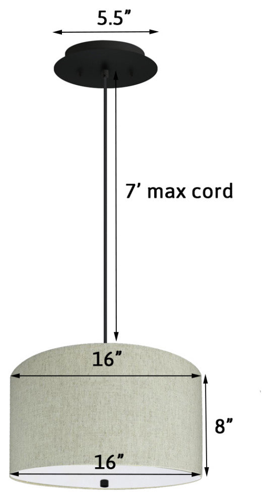 16" W 2 Light Pendant Textured Oatmeal Shade with Diffuser, Black Cord