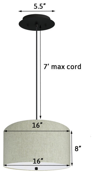 16" W 2 Light Pendant Textured Oatmeal Shade with Diffuser, Black Cord