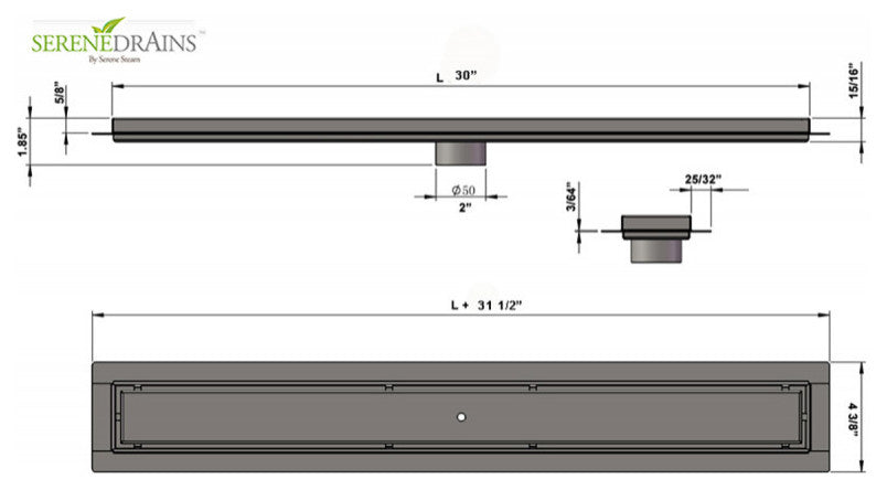 Matte Black Tile Insert Linear Drain, Black Hair Trap Set, SereneDrains, 30 Inch