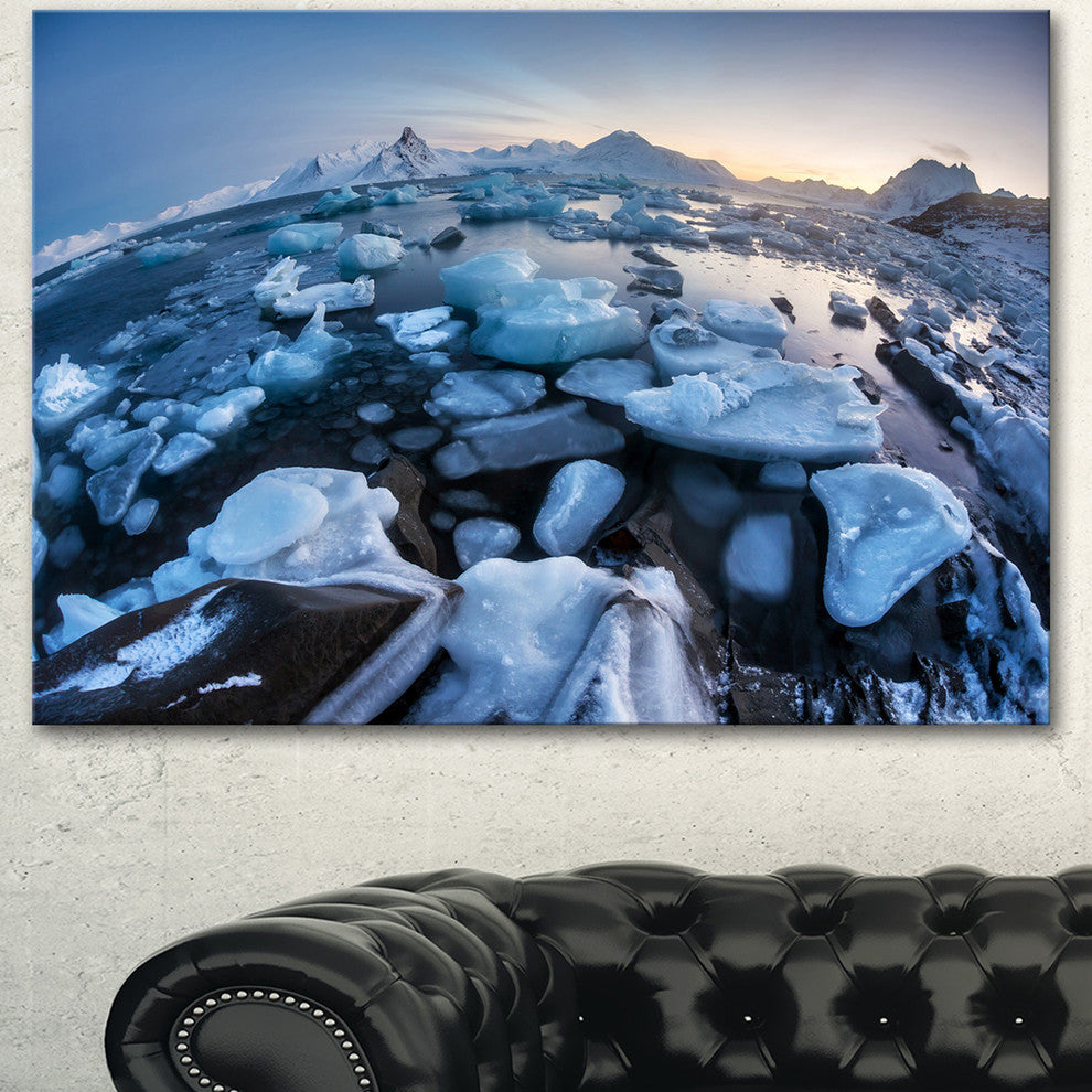 Unusual Arctic Ice Landscape, Large Seashore Canvas Art Print, 60"x28"