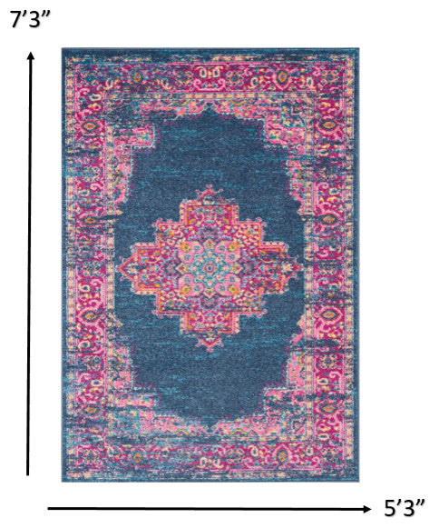 5' X 7' Blue Power Loom Area Rug