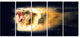 White Lion with Open Jaws, Animal Canvas Wall Art, 60"x28", 5 Panels