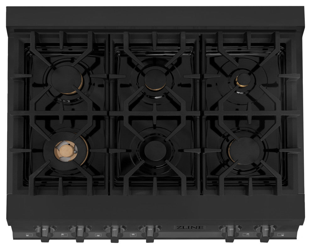 ZLINE 36" Porcelain Rangetop, Black Stainless With Gas Brass Burners RTB-BR-36