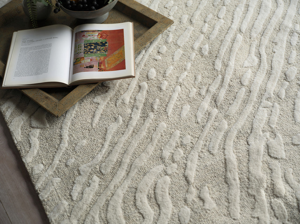 Entro Handmade New Zealand Wool Silver/Ivory Area Rug, 12'x15'