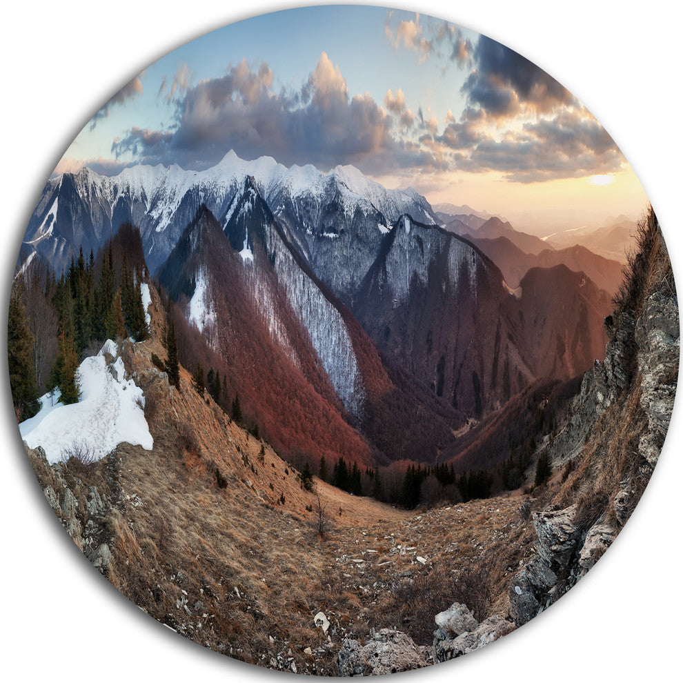 Layers Of Foggy Hills Panorama, Landscape Round Wall Art, 23"