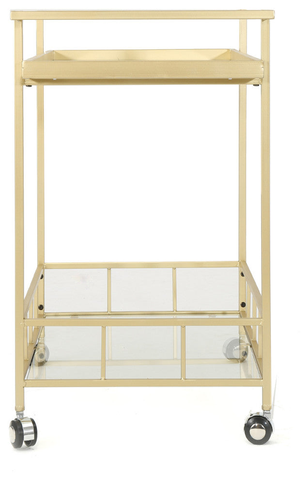GDF Studio Amaya Industrial Iron and Glass Bar Cart, Gold