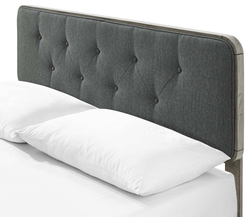 Platform Bed Frame, Twin Size, Wood, Grey Gray, Modern Contemporary, Bedroom