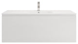 AIPO Wall-Mount Vanity Set With LED Mirror, Faucet, Drain, Matte White, 48" Sing
