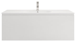 AIPO Wall-Mount Vanity Set With LED Mirror, Faucet, Drain, Matte White, 48" Sing