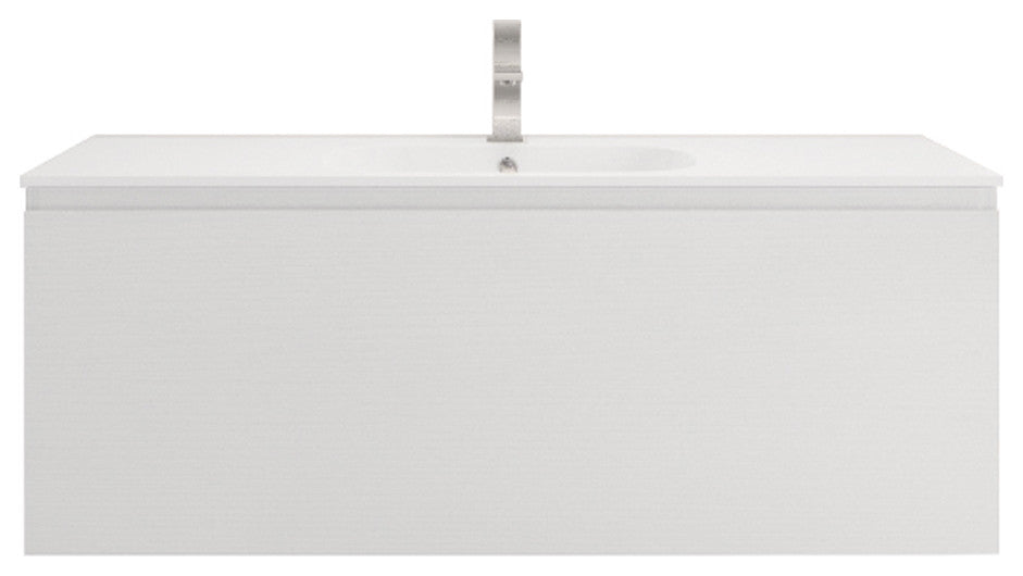 AIPO Wall-Mount Vanity Set With LED Mirror, Faucet, Drain, Matte White, 48" Sing