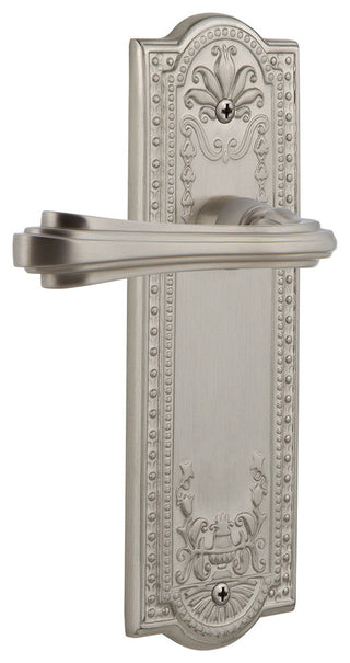 Meadows Plate With Fleur Lever, Satin Nickel, Left-Handed